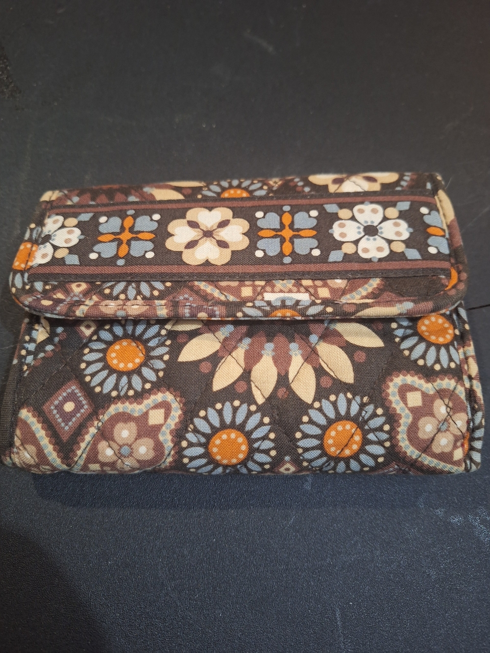 Vera Bradley Brown Blue Orange Floral Quilted Wallet